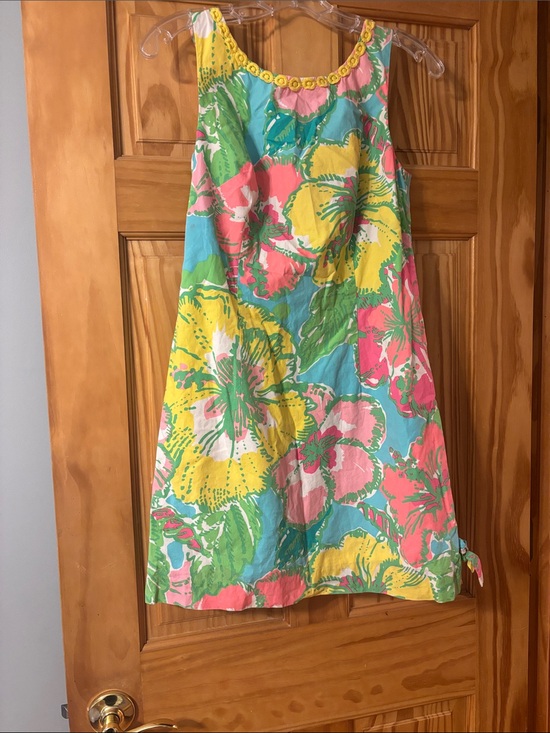 Lilly Pulitzer Dresses & Skirts - Lilly Pulitzer Delia Shorely Blue Big Flirt Floral Lace Trim Shift Dress Size 4